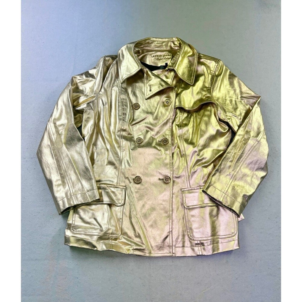 Lauren Ralph Lauren Women’s Double Breasted Shiny Stylish Gold Jacket